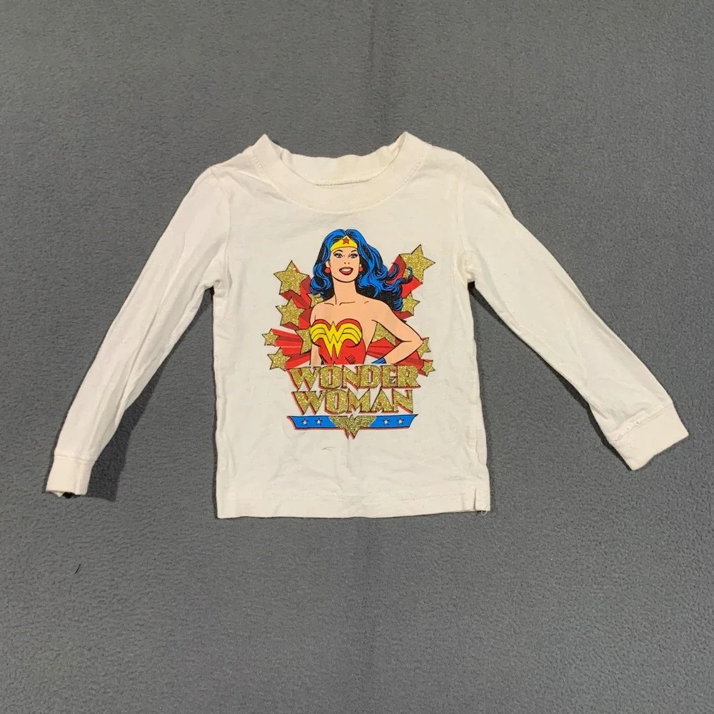 DC Comics Wonder Woman Pajama Set Kids 3T Glitter Graphic Star Print Sleepwear